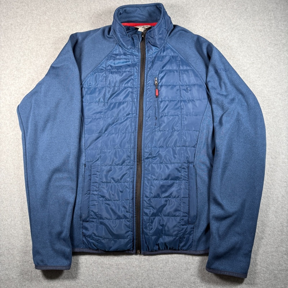 Orvis Quilted Full Zip Jacket Mens Large Blue Hybrid Outdoor Fleece